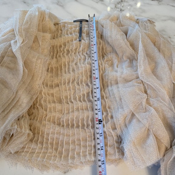 Anthropologie Lamarque Britney Ruffle Tulle Jacket Bolero Shrug Champagne Gold - Picture 15 of 16